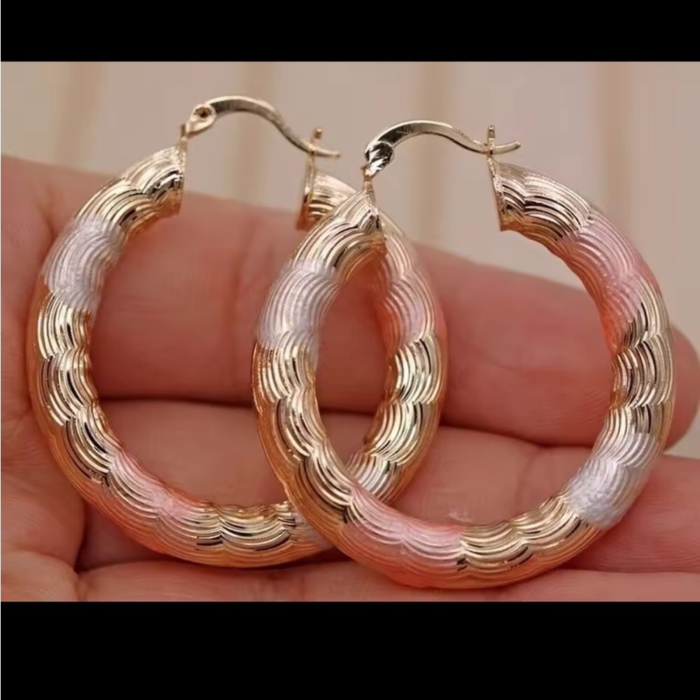 Elegant Gold and Pink Hoop Earrings NWOT